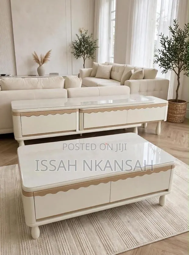 Cream White Scalloped Set ( Coffee Table + TVs Stand · Photo 1