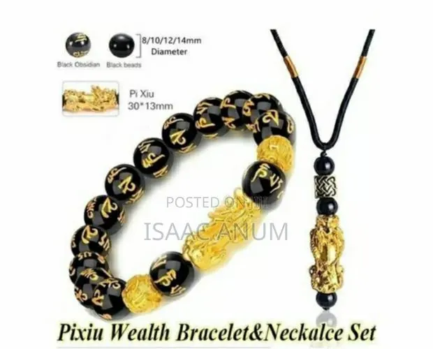 Feng Shui Black Obsidian Wealth Lucky Bracelet Necklace Set · Photo 1