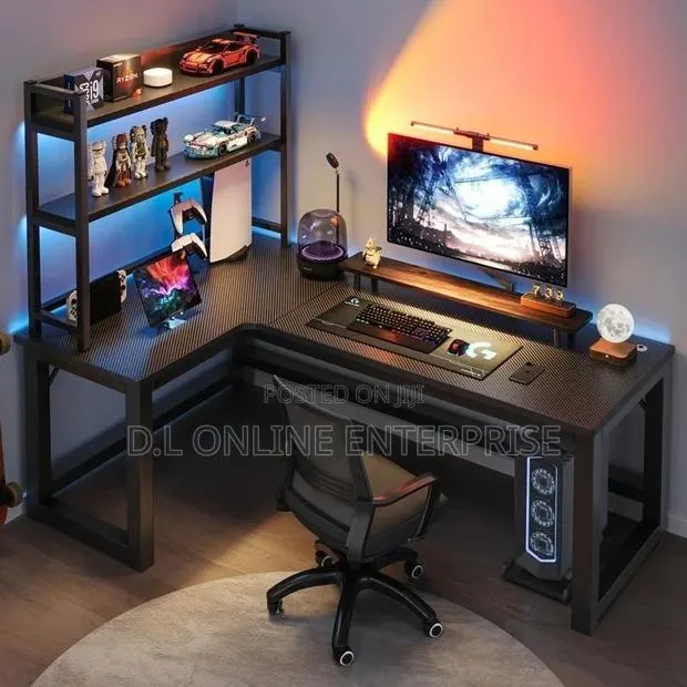Corner Computer Desk – Compact Gaming/Work Desk With Shelf · Photo 1