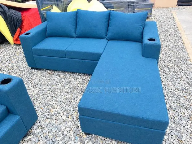 Blue and Color Black L-Shaped Sectional Sofa With Chaise · Photo 1
