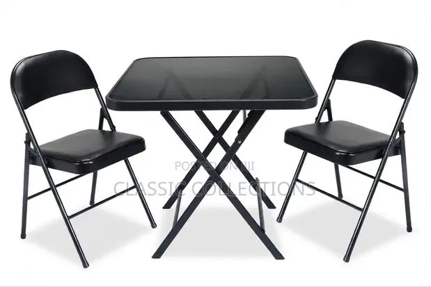 3-Piece Black Glass Folding Bistro Set-70×70 Table and 2 Padded Chairs · Photo 1