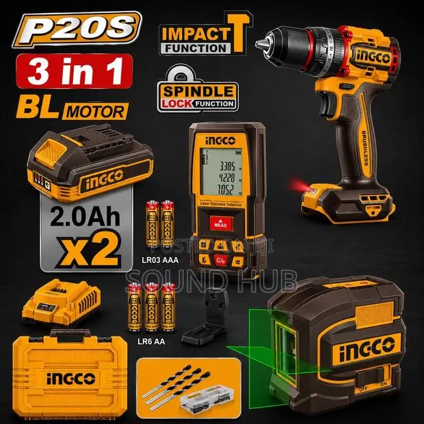 Ingco Cordless Drill 20v 76nm + 2 Batteries + Laser Level 35m · Photo 1