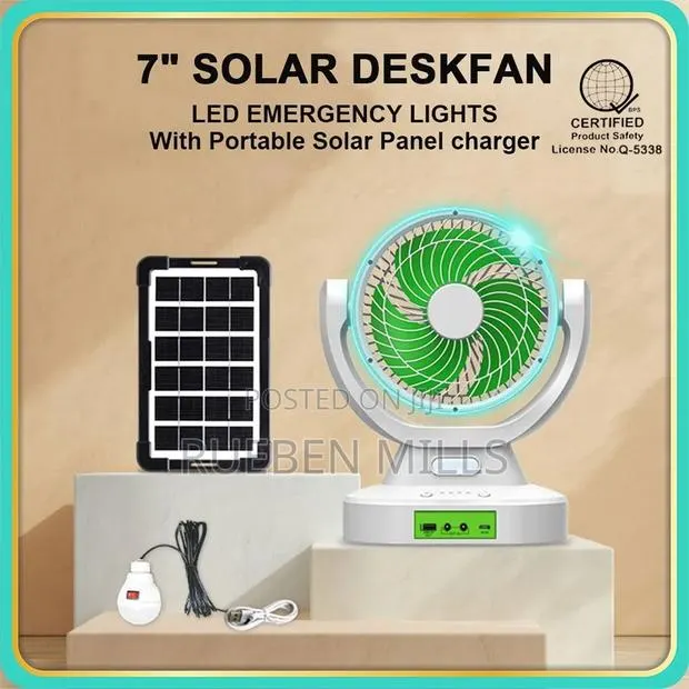 Gd Times Solar Chargeable Mini Desk Fan With Emergency Led Light · Photo 1
