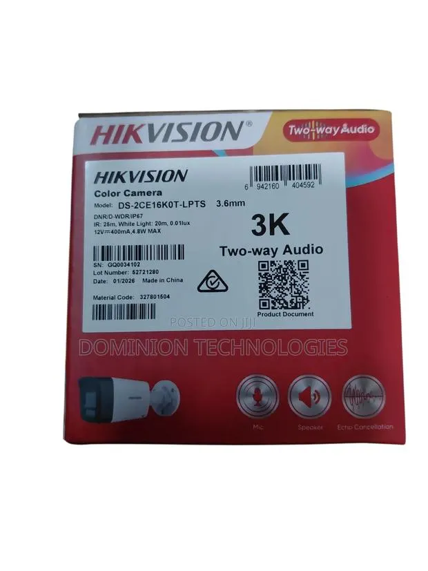 Hikvision Ds-2ce16k0t-LPTS Two-Way Audio Fixed Mini Bullet · Photo 1