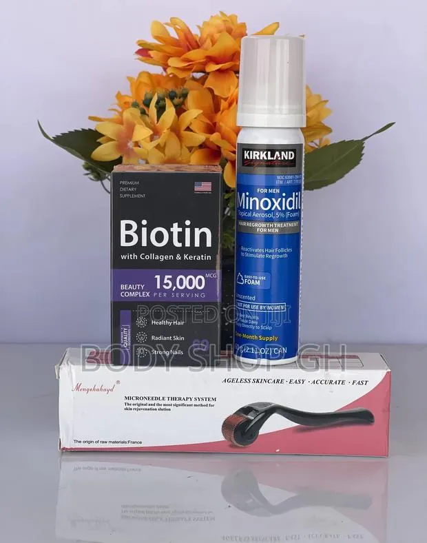 Hairline Fix - Kirkland Minoxidil Foam + Biotin + Derma Roll · Photo 1