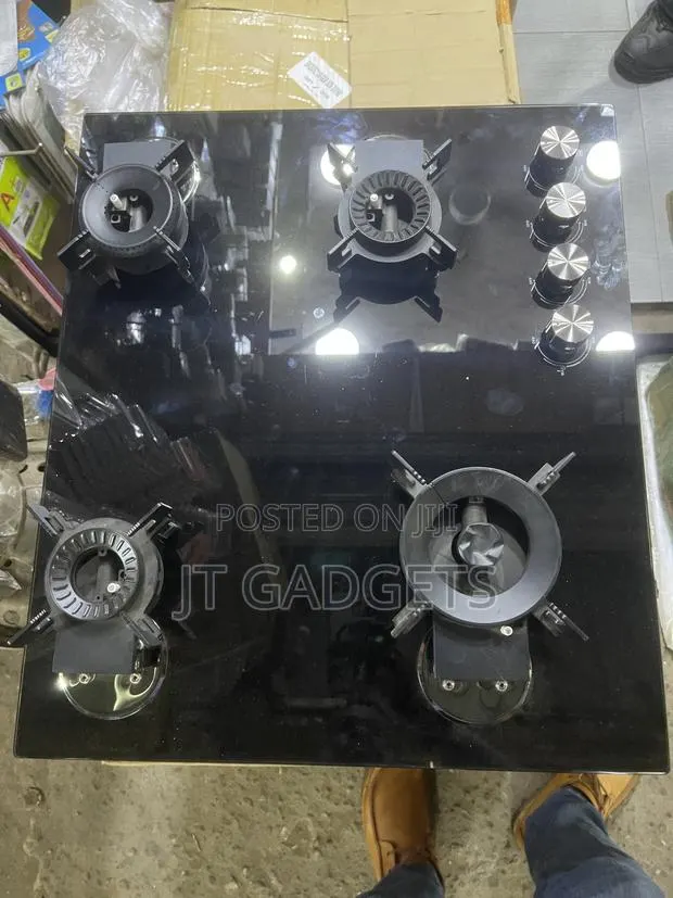 4-Burner Built-in Gas Hob – Tempered Black Glass, Brand New! · Photo 1
