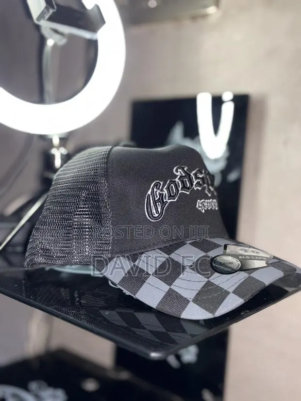 Al’s Caps Godspeed 45005 Black White Checkered Trucker Cap · Photo 1