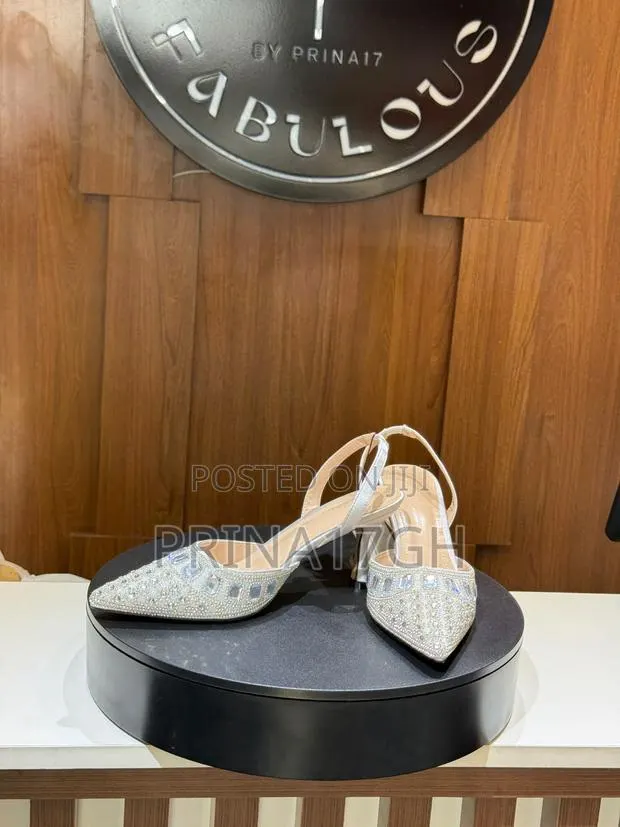 Silver Crystal-Embellished Pointed-Toe Slingback Heel · Photo 1