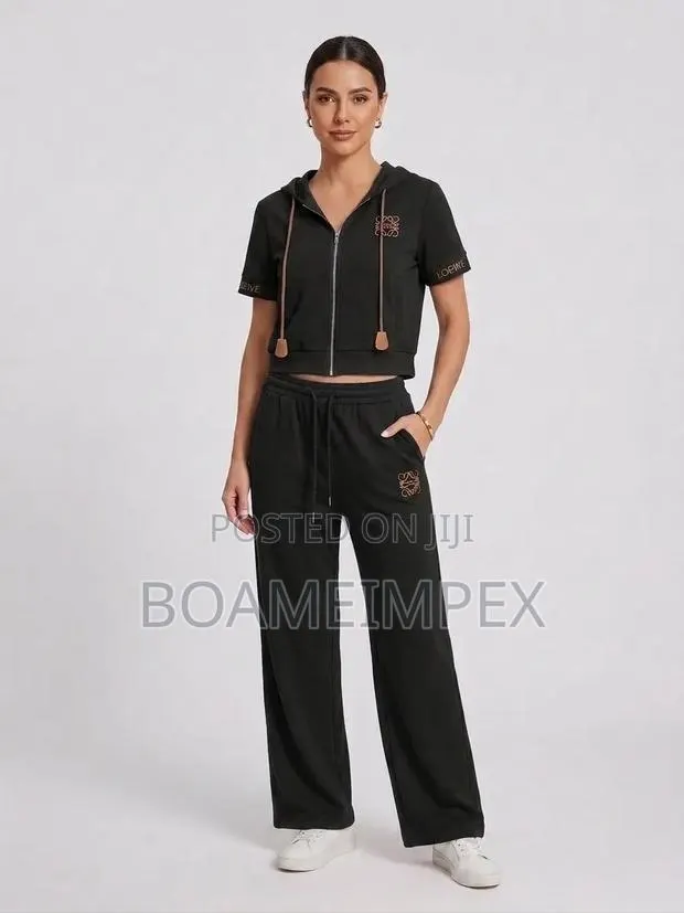 Ladies 2pc Hooded Set | Zip Top & Wide-Leg Trousers | Navy/Black · Photo 1