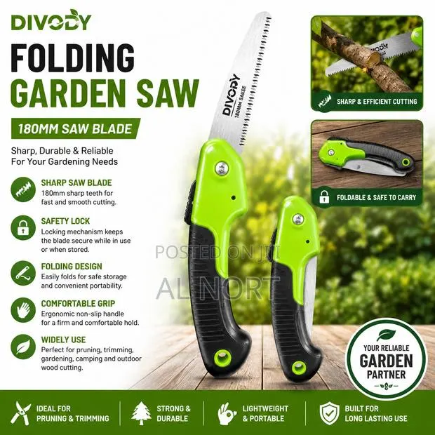 DIVORY Folding Garden Saw – 180mm – Green Black · Photo 1