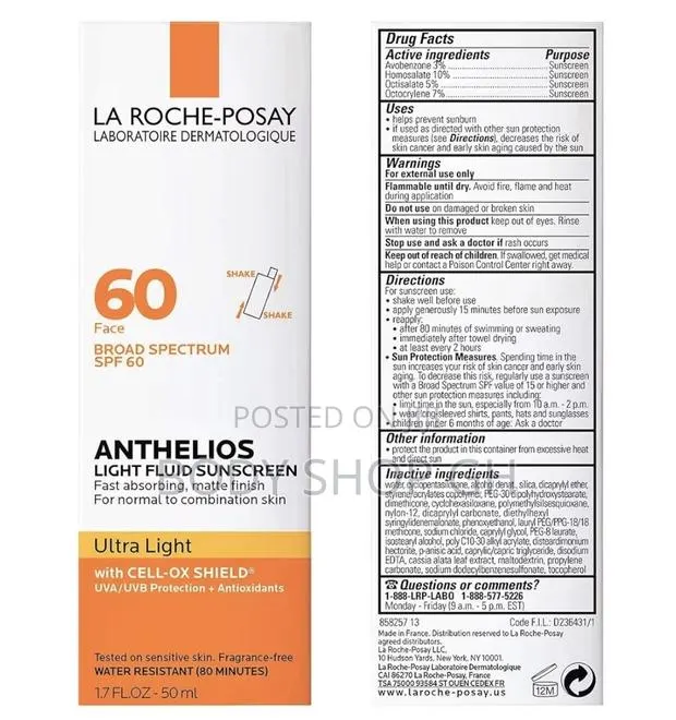 La Roche-Posay Anthelios Light Fluid Facial Sunscreen SPF 60, · Photo 1