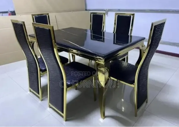 6-Seater Black and Gold Marble Dining Set · Photo 1