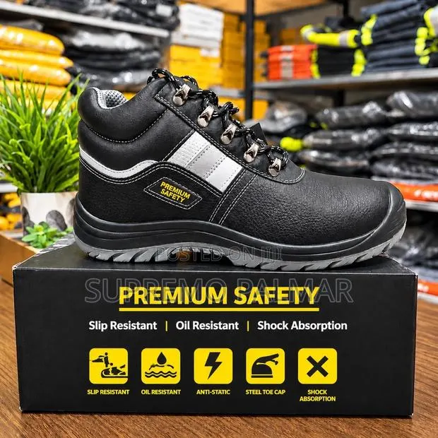 Premium Safety Work Boots – Black Steel Toe, Anti-Slip & Oil-Resistant · Photo 1
