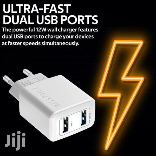 Promate Biplug 12W Wall Charger With Dual USB Ports(White) · Photo 3