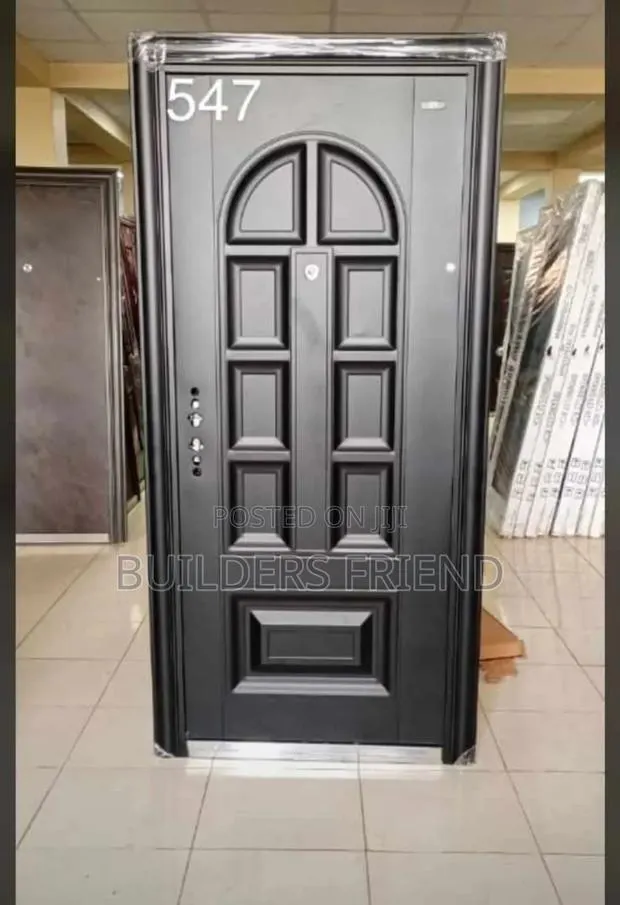 All Black Standard Entrance Steel Metal Security Door Set · Photo 1