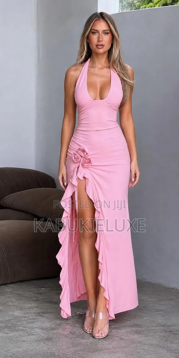 Pink Halter Neck Maxi Dress for Women | · Photo 1