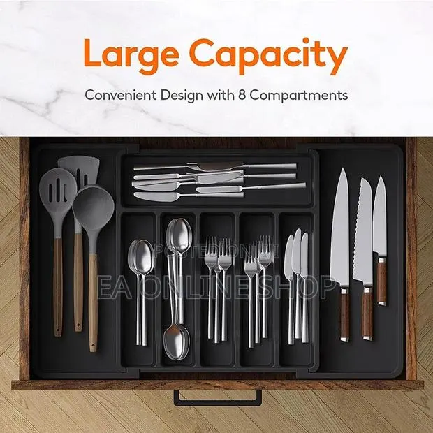 Adjustable Plastic Drawer Organizer and Cutlery Holder for Kitchen · Photo 1
