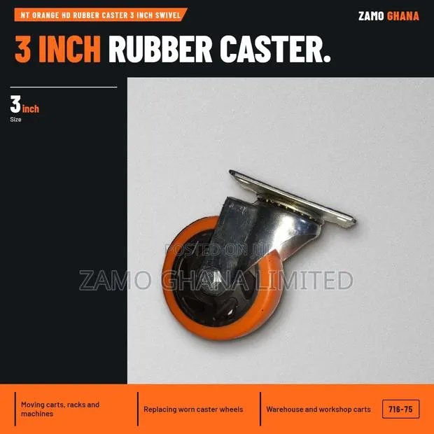 Nt Orange Hd Rubber Caster 3 Inch Swivel - 716-75 · Photo 1