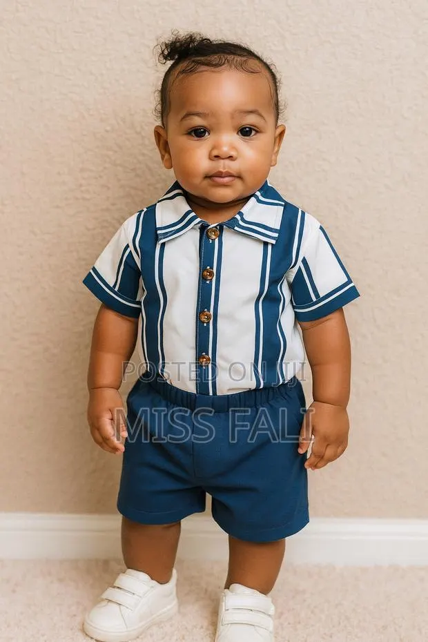 2pcs Striped Shirt With Shorts Set. 9-12months · Photo 1