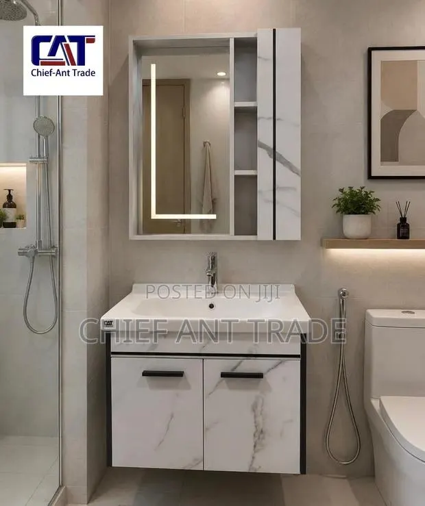 White Cabinet Hand Wash Basin With Touchscreen Cabinet Mirror 384-60 · Photo 1