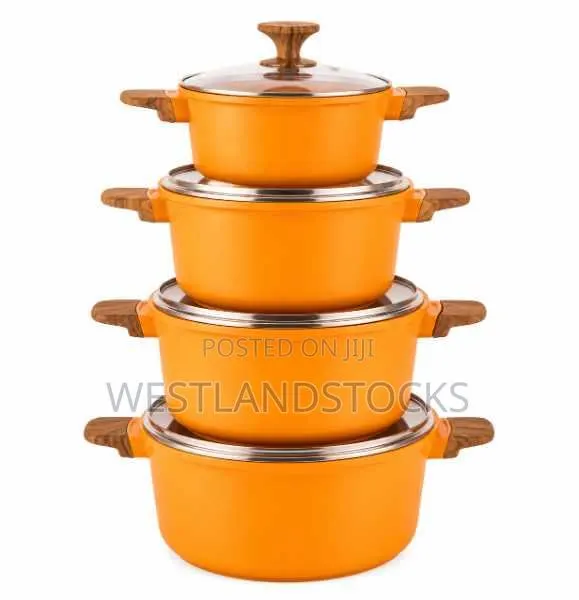 Non-Stick Pot Set With Wood-Look Handles and Glass Lid · Photo 1