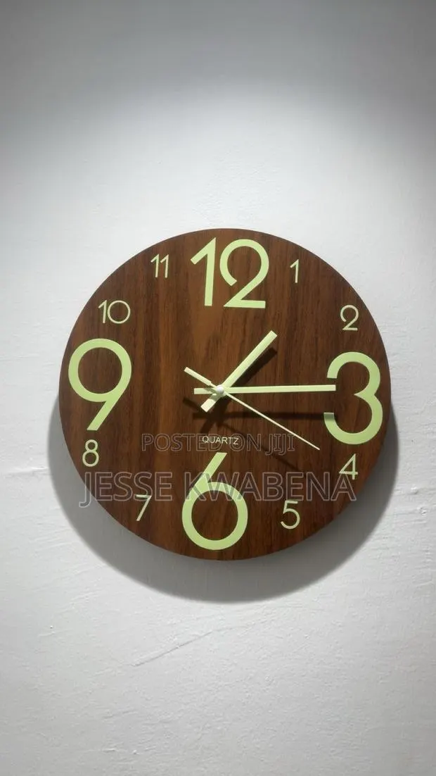 Wooden Clock With Glow in the Dark Green Light · Photo 1