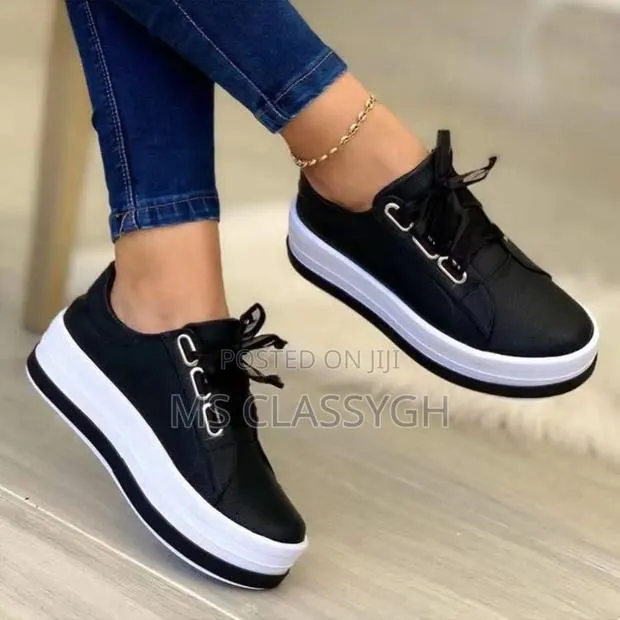 Ladies Ribbon Casual Vulcanized Shoes Lace Up Thick Sole Sho · Photo 1