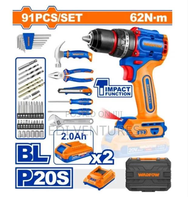 Wadfow 91 Pieces Tools Set - Including Cordless Drill and Drill Bits · Photo 1