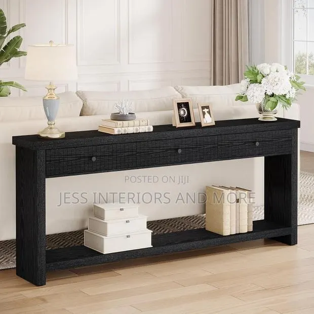 Console Table, With 3 Drawers (180cm) Black · Photo 1