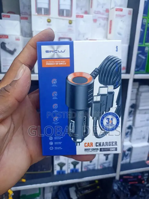 SINCLU 3 in 1 Car Charger C002 - Dust Cover Fast Charger · Photo 1