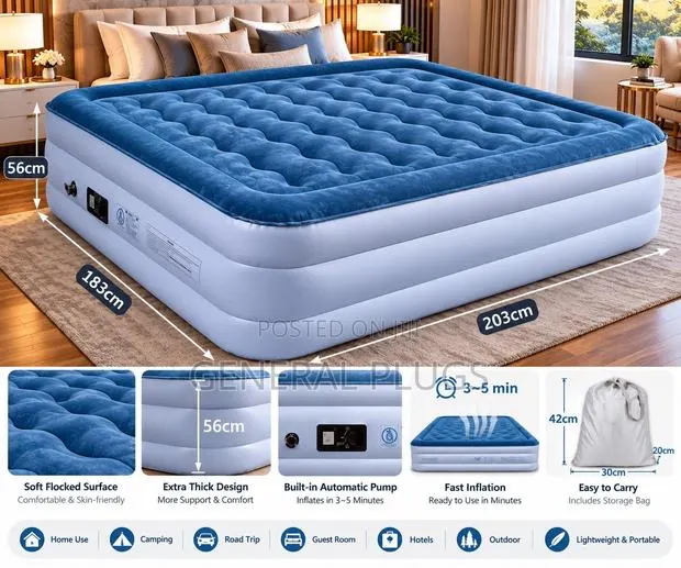 Thick Portable Double Size Inflatable Automatic Pump Air Mattress · Photo 1