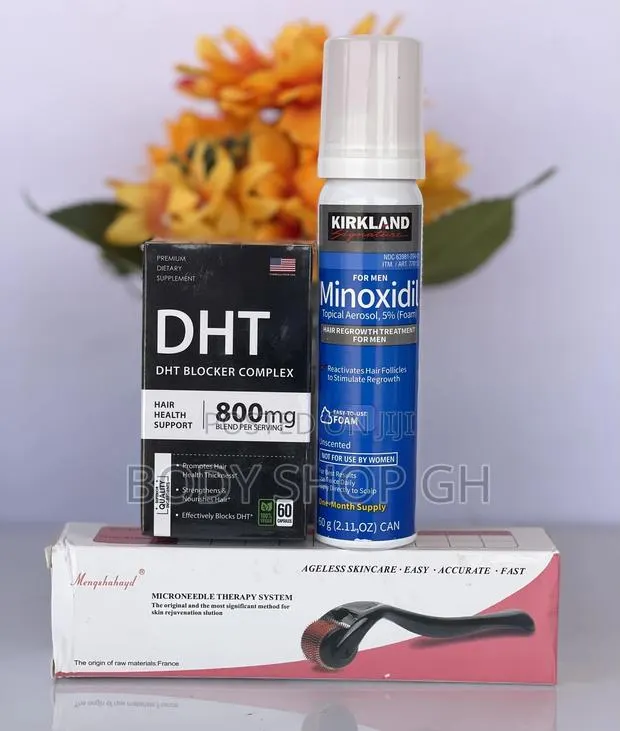 Baldness Combo Pack - Kirkland Foam + DHT Blocker + Roller · Photo 1