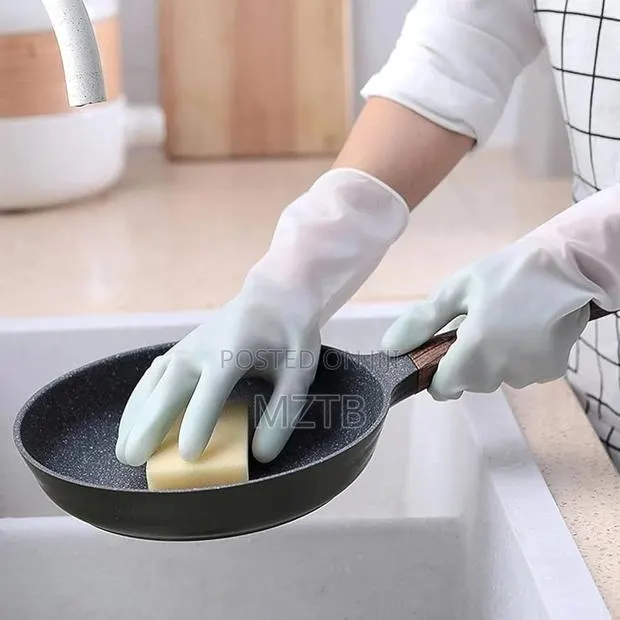 1 Pair Household Reusable Gloves - Blue & White Color · Photo 1