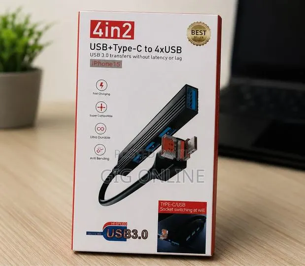 Universal Usb Type-C to 4 Usb Adapter – Compact Plug-and-Play Hub · Photo 1