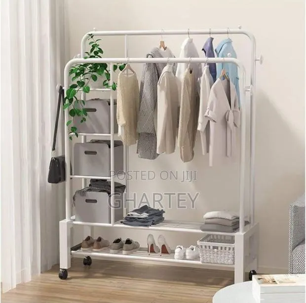Metal Clothes Hanging Rack With Shelfs - White · Photo 1