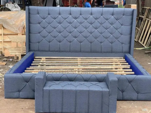 Sewing Queen Size Bed Frame With Side Drawers and Ottoman · Photo 1