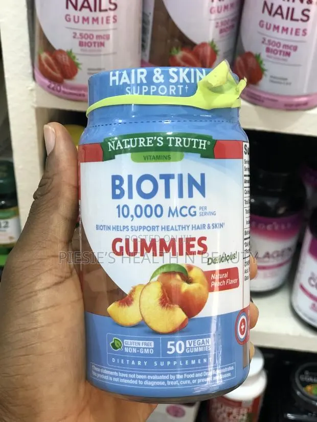Biotin, Natural Peach, 10,000 McG, 50 Vegan Gummies · Photo 1