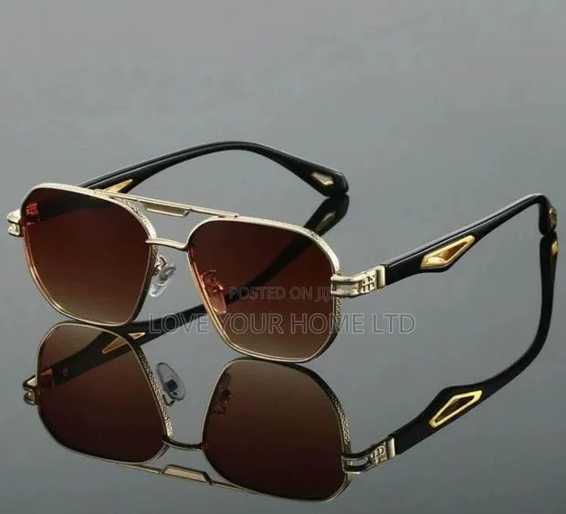 Men's Square Sunglasses – Black Gold Frame, Brown Lens · Photo 1