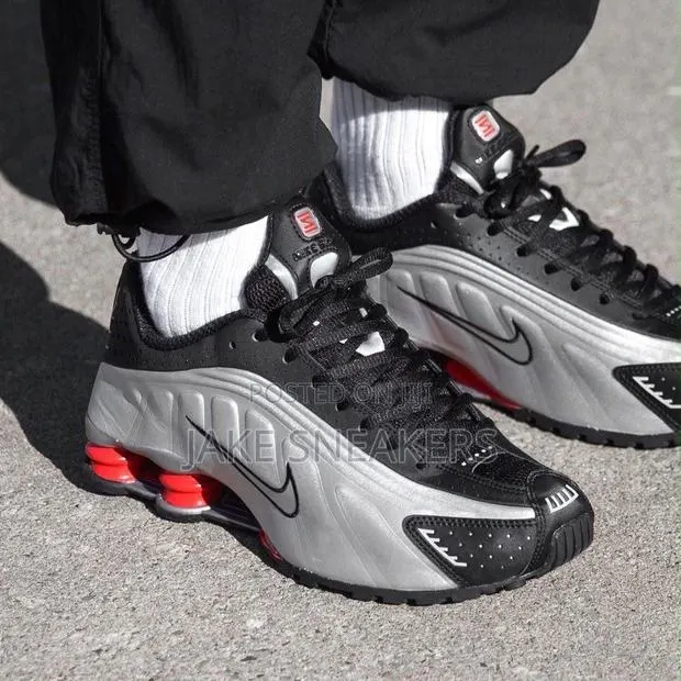 Affordable Sneakers – Nike Shox R4 – Black/Silver/Red | Unisex · Photo 1
