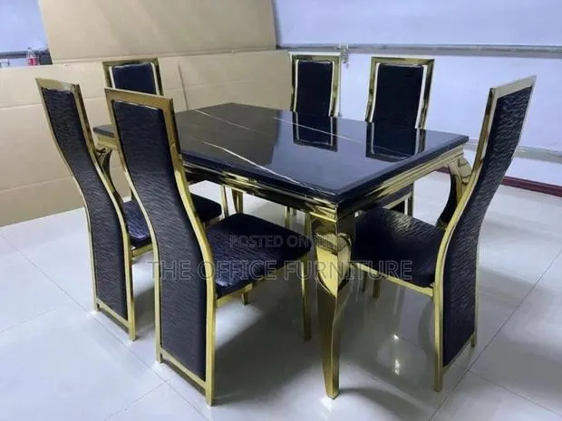 Luxury 7-Piece Gold & Black Marble Dining Set · Photo 1