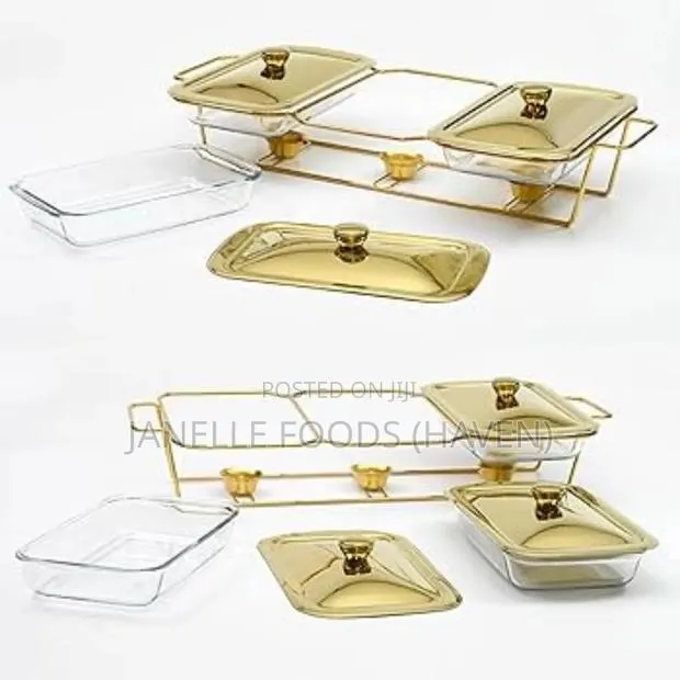 Luxurious Gold-Rimmed Rectangular Glass Chafers · Photo 1