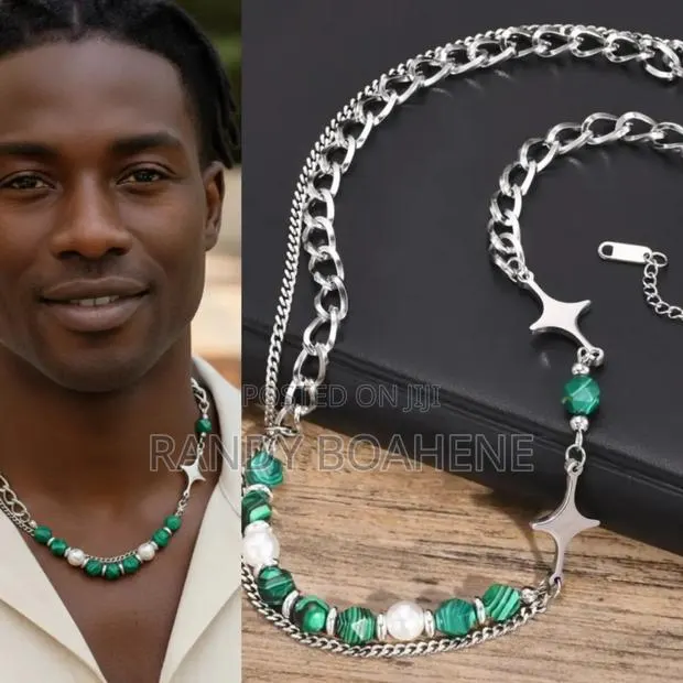 Layered Cuban Chain Necklace With Stone Beads · Photo 1