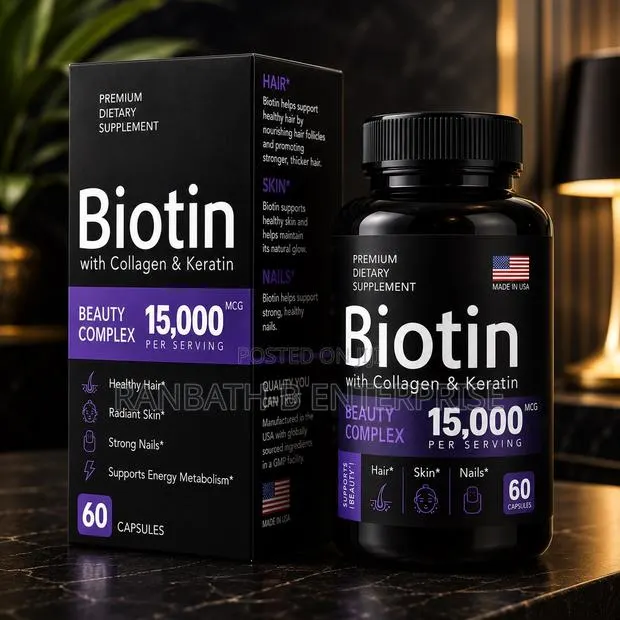 Biotin Beauty Complex 15,000 MCG With Collagen Keratin – 60 Capsules · Photo 1