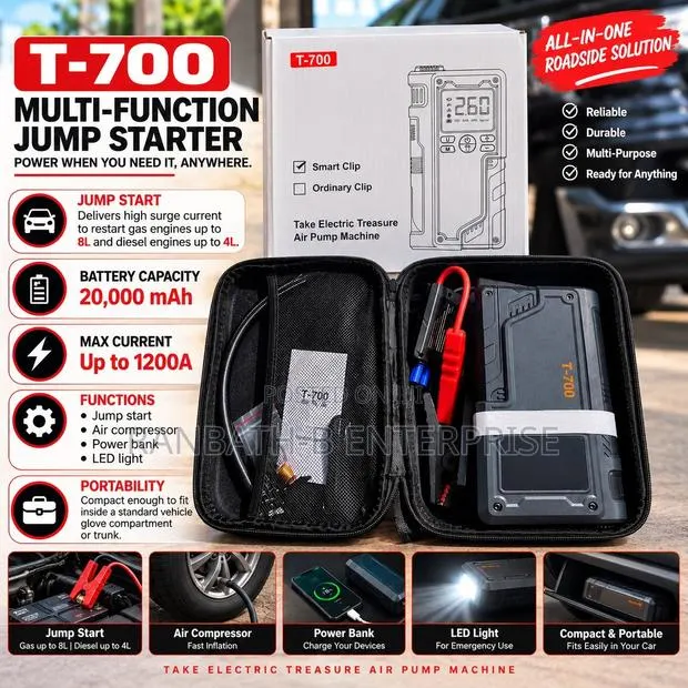 20,000mAh. 1200A. T-700 Multi-Function Car Power Air Pump · Photo 1