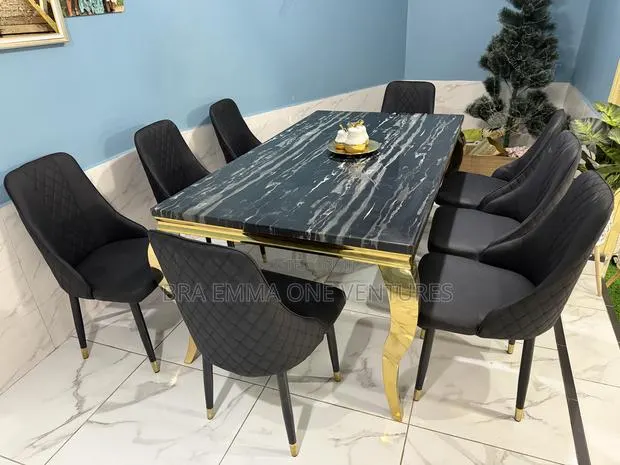 Luxury 8-seater Dining Set – Black & Gold Finish (Marble Top) · Photo 1