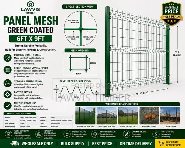Green Coated Panel Mesh 6ft × 9ft | Heavy Duty Security Fence Panel · Photo 2