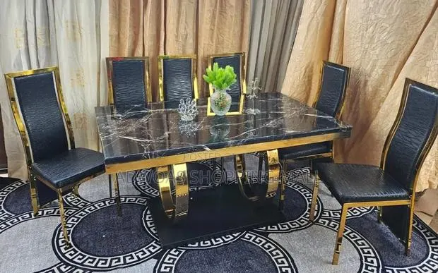 Executive 6 Seater Marble Dining Set With Gold Legs · Photo 1