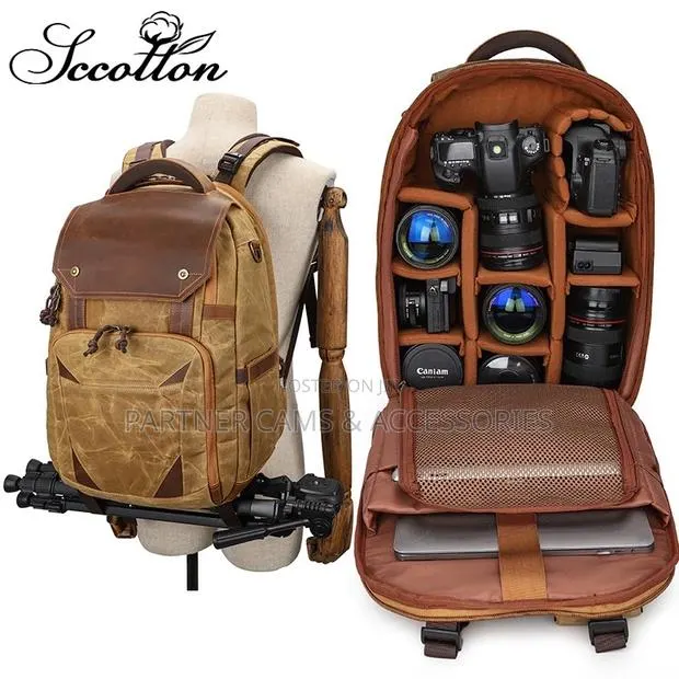 Canvas Leather Camera Backpack · Photo 1