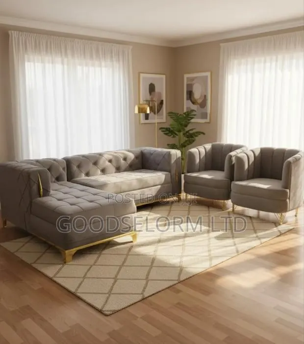 Modern Luxury Velvet Sofa Set – 4-Seater L-Shaped · Photo 1