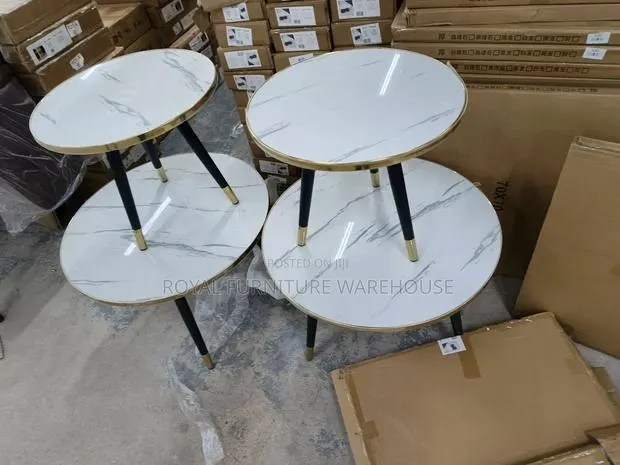 Round White Wooden Marble Effect Coffee or Nesting Tables · Photo 1